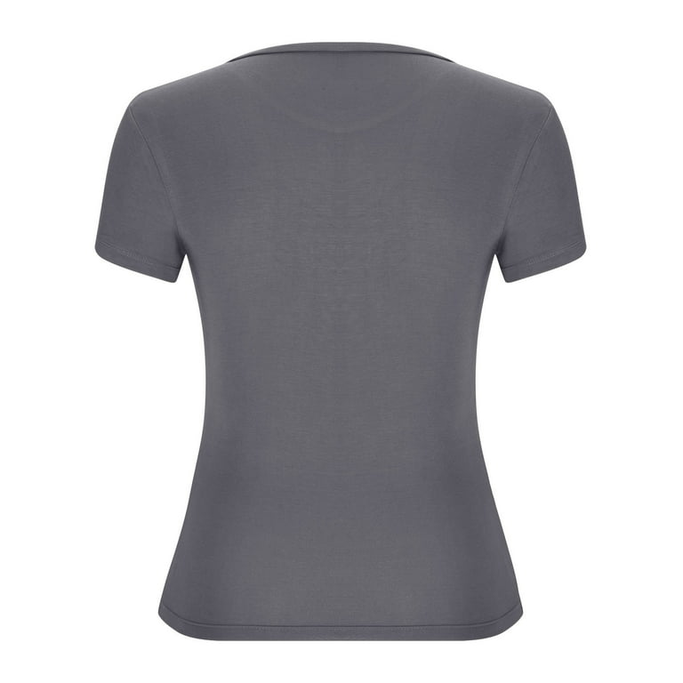 RYRJJ Womens Summer Short Sleeve Cute Crop Tops Casual Plain Basic Crewneck  Slim Fit T-Shirts(Blue,L)