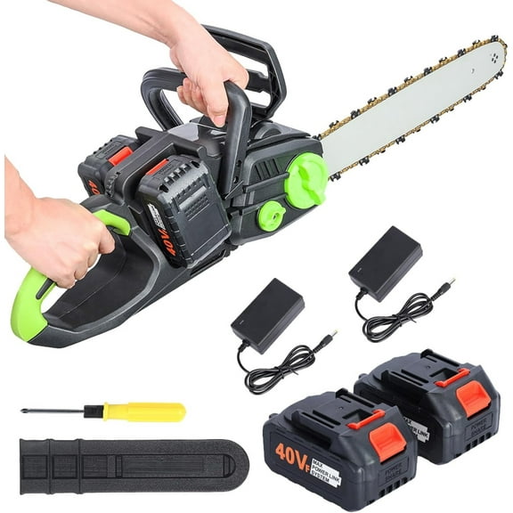 WETS 16 Inch Cordless Chainsaw, 40V Brushless Motor Electric Chainsaw, Battery Powered Chainsaw with 2 x 4Ah Batteries, Auto-Lubrication Chain Saw for Tree Felling, Pruning, Logging and Firewood