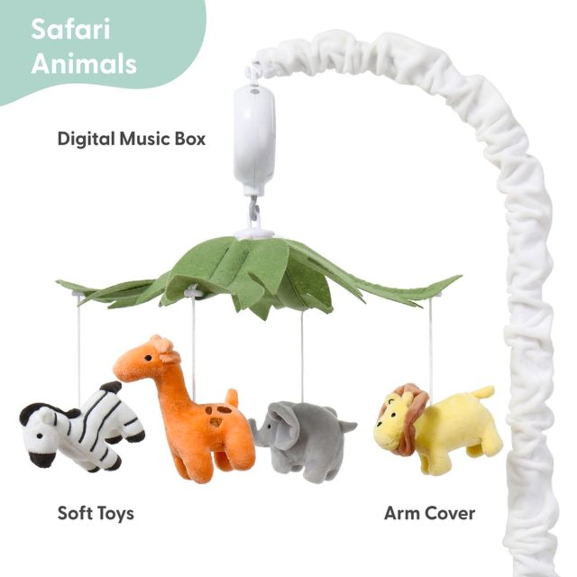 The Peanutshell Safari Animals Musical Crib Mobile for Baby Boys & Girls