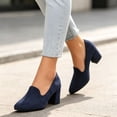 thumbnail image 2 of Gpaecead Women's Pointed Toe Block Heel Pumps Solid Color Faux Suede Slip On Elegant Loafers For Commute Daily Blue, 2 of 8