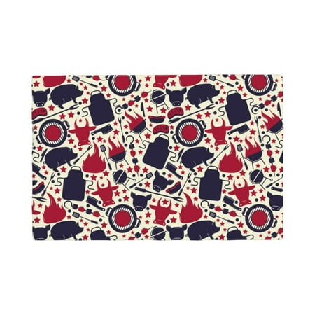 

Table Placemats Set of 4 - Barbeque1 12x18 In Faux Linen Double Heat Resistant Place Mats Cloth Indoor/Outdoor Placemats Washable Table Mats for Dining Kitchen Party