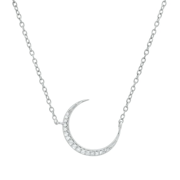 Dazzlingrock Collection Round White Diamond Crescent Moon Pendant for Women with 18 Inch Gold Chain (0.11 ct. Color I-J, Clarity I1-I2) in 18K White Gold