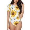 thumbnail image 1 of Bingfone Motif Tournesols Justaucorps à Col Rond pour Femmes, Manches Courtes à Boutons-Pression, Adapté pour Fête, Sport, Usage Quotidien - Grand, 1 of 7