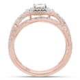 thumbnail image 4 of AFFY 1 Carat Princess & Round Moissanite Diamond Halo Bridal Ring Set 14K Rose Gold over Silver-4, 4 of 7