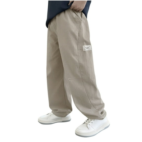 NAISIBABY Big Boys Pants with Pockets 10T, Elastic Waist Baggy Fit Straight Leg Lightweight Causal Trousers Khaki(5-15T)