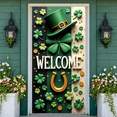 thumbnail image 5 of Green Theme St. Patrick's Day Banner Clover Pattern Backdrop Horseshoe Design Gold Coin Accent Lucky Banner for St. Patrick's Day Party Celebration Indoor Decoration, 5 of 9