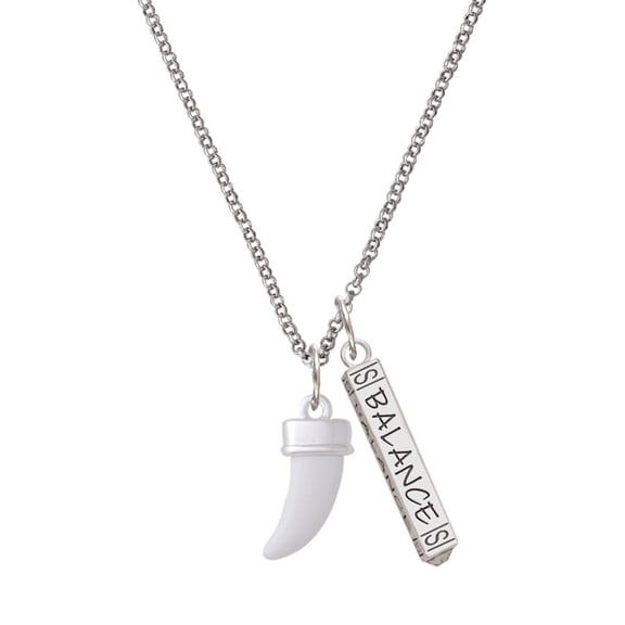 Delight Jewelry White Sabre Tooth Silvertone Balance Bar Charm Necklace, 23"
