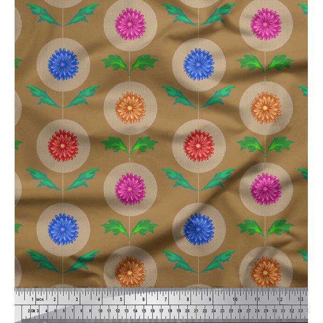 Soimoi Poly Georgette Fabric Leaves & Aster Floral Printed Fabric 1 Yard 52 Inch Wide