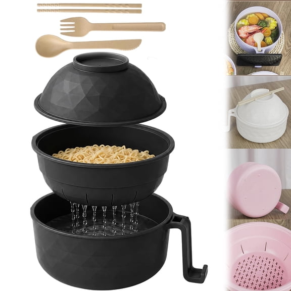 Multifunctional Ramen Bowl Set, Microwave-Safe Noodle Bowl with Water Filter Strainer, Complete Dining Set with Chopsticks Spoon Fork, Perfect for Dorm Office and College