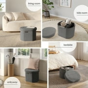 Hearth & Harbor Oval Storage Ottoman Bench, Boucle 18 Ottoman with Storage , Grey