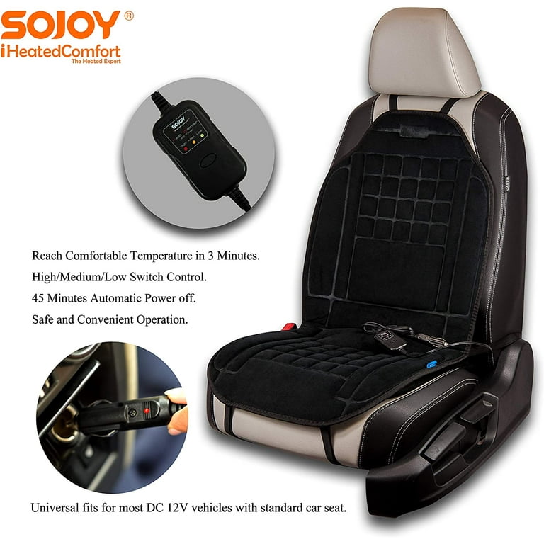 Sojoy Heated Seat Cushion Universal 12V Car Seat Heater Heated Cover Warmer High/Medium/Low Temp Switch, 45 Minute Timer (Gray)