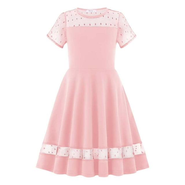 Trendy Girls Dresses For Everyday Casual Wear Classic Round Neck Mesh Dress For Ages 6 13 Perfect Spring And Summer Outfit With Versatile Styling Options