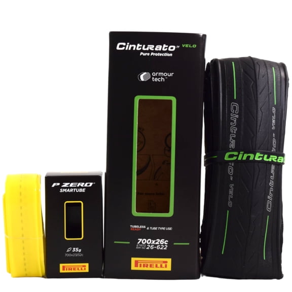 Pirelli Cinturato Velo TLR Bicycle Tire 26-622 (700x26c)   SmarTUBE 23/32-622 Presta 60mm - 1 Pack