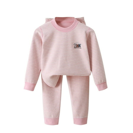 Wyobmus Toddler Pajamas Baby Girls Pajama Set 2-8Y 2 Piece Snug Fit Bear Strip Pattern Design Pjs Sleepwear B-Pink*