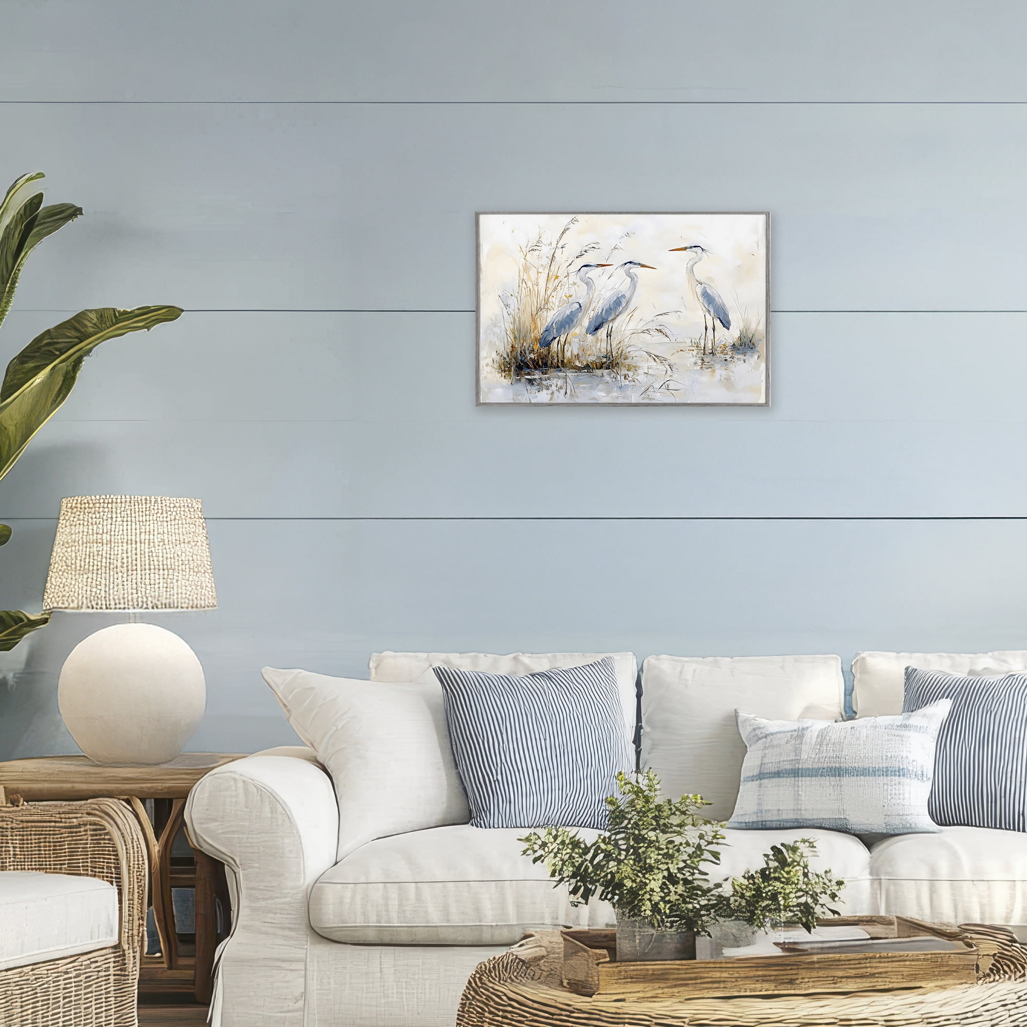 Stupell Industries Blue Heron Trio in Wetlands Gray Framed Giclee Art, design by LSR Design Studio