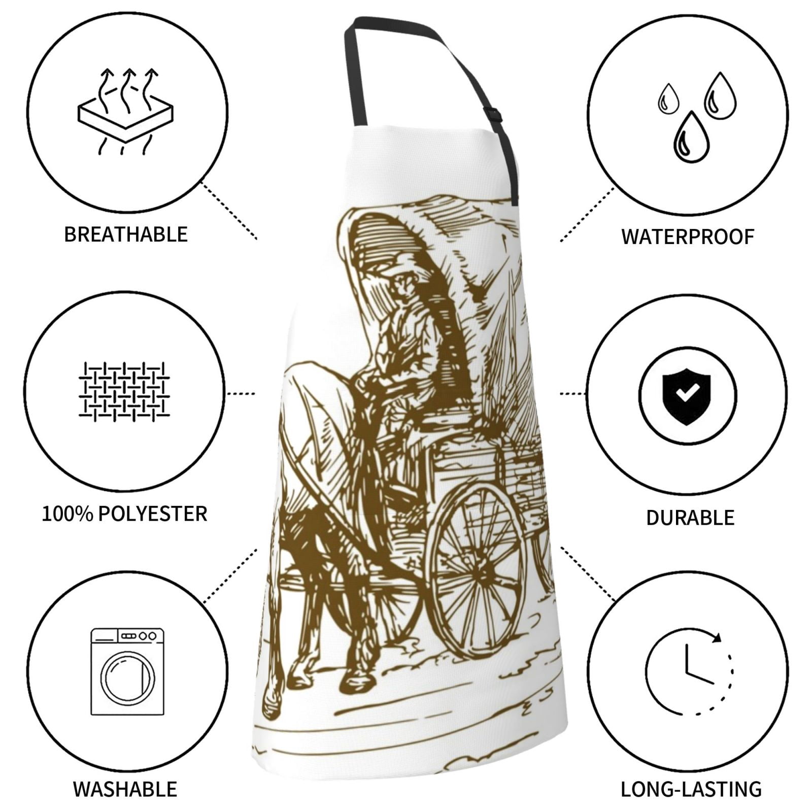 Kdxio Western Scenery With Old Wagon Apron with Pockets Adjustable Kitchen Aprons for Men Women Waterproof Aprons for Cooking,Drawing,Crafting, Baking Household Cleaning