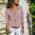 thumbnail image 1 of PENGXIANG Women Button Blouse Long Sleeve Pure Color Loose Shirt with Collar All-match Tops, 1 of 2