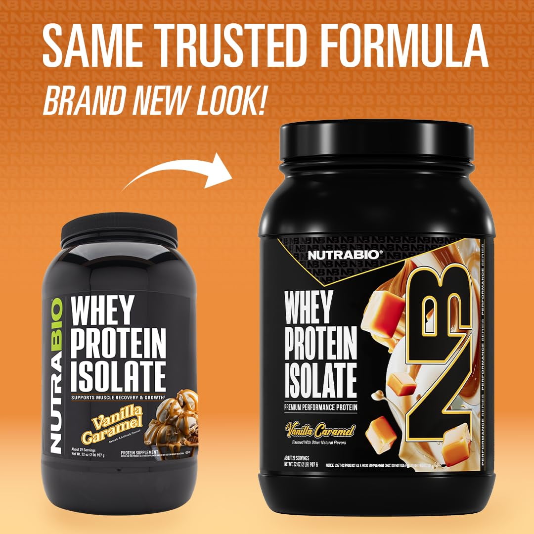 NutraBio Whey Protein Powder Isolate Supplement – 25g of Protein Per Scoop with Complete Amino Acid Profile - Soy and Gluten Free Protein Powder - Zero Fillers and Non-GMO - Vanilla Caramel- 2 Lbs.