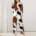 thumbnail image 3 of Bingfone Womens Pajama Sets Brown Black Cow Print,Long Sleeve Loungewear Pajamas Set-Small, 3 of 9