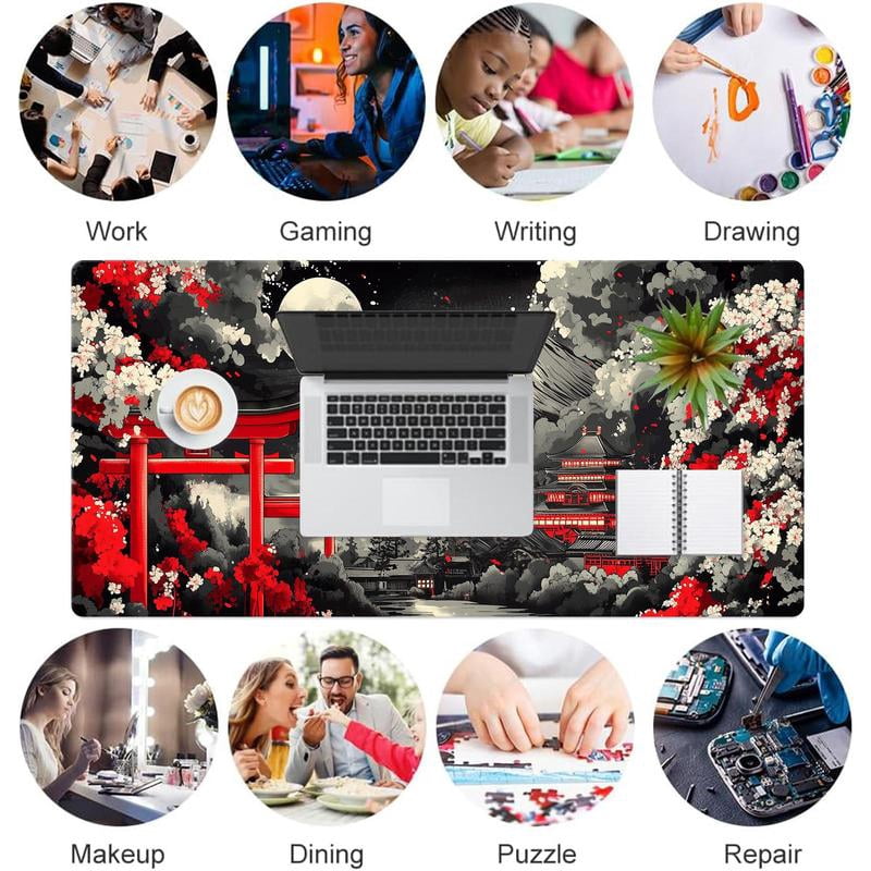 HELLOYOUNG 40x90cm Japanese Abstract Art Mouse Pad, Rectangular Gaming Mouse Mat, Non-Slip Rubber Base, Waterproof Surface for Office Home Desk, Premium Stitched Edges, Ideal Christmas Gift