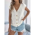 thumbnail image 2 of Women'S Short Sleeve Button Down Cardigan Sweater V Neck Cable Knit Shrug Vest White S, 2 of 6