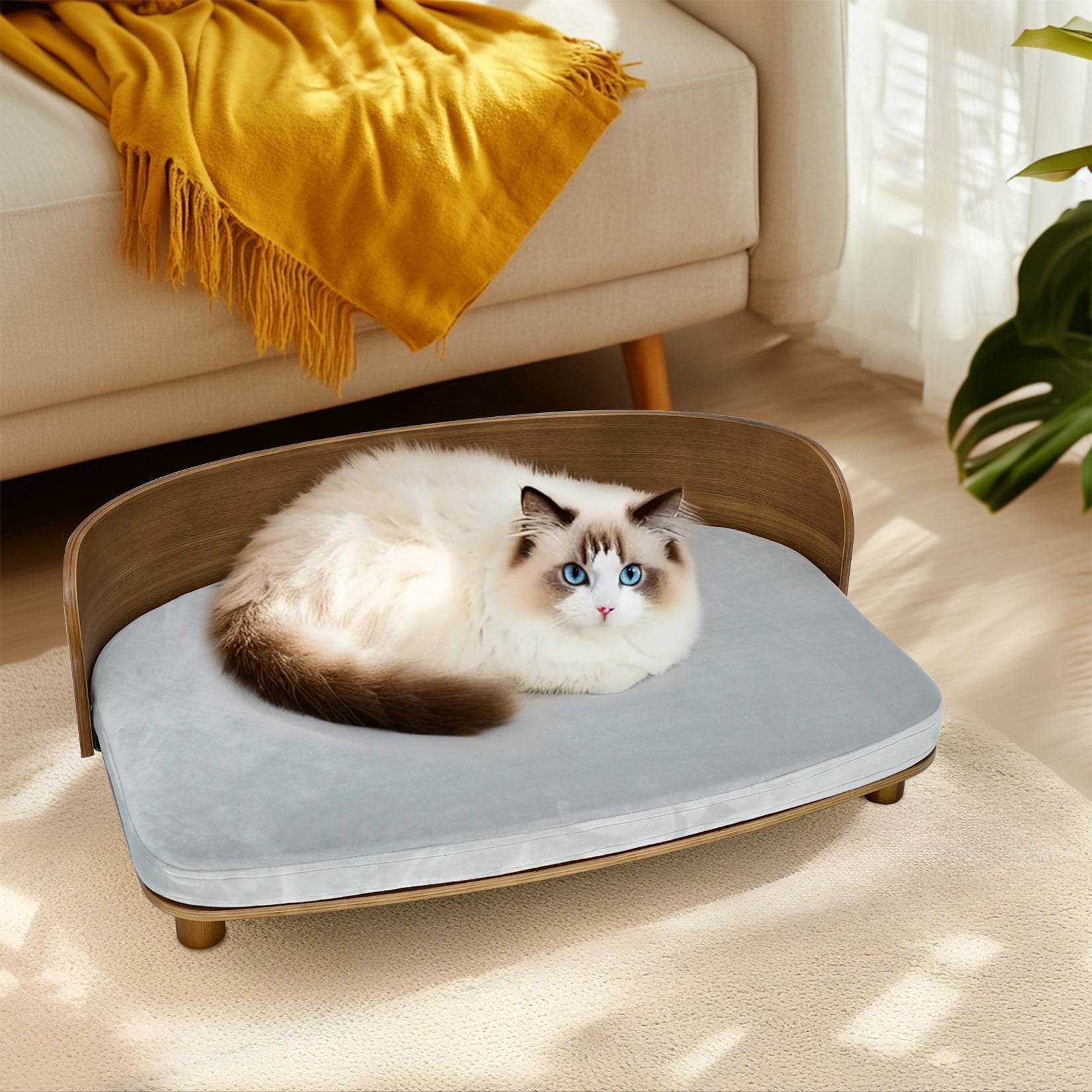 BingoPaw Elevated Pet Sofa Bed Wooden Cat Stool Bed for Small Dogs and Puppies, Waterproof, Removable Cozy Pad