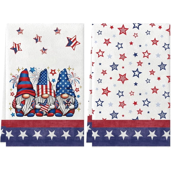 Gnome Stars Patriotic America Memorial Day 4th of July Kitchen Towels Dish Towels 18x26 Inch Home Kitchen Decorations Hand Towels Set of 2 Drying Dishcloth