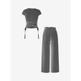 thumbnail image 5 of Women 2 Piece Sets Summer Striped Outfits Matching Short Sleeves Top Wide Leg Lounge Pants Travel Black S, 5 of 9