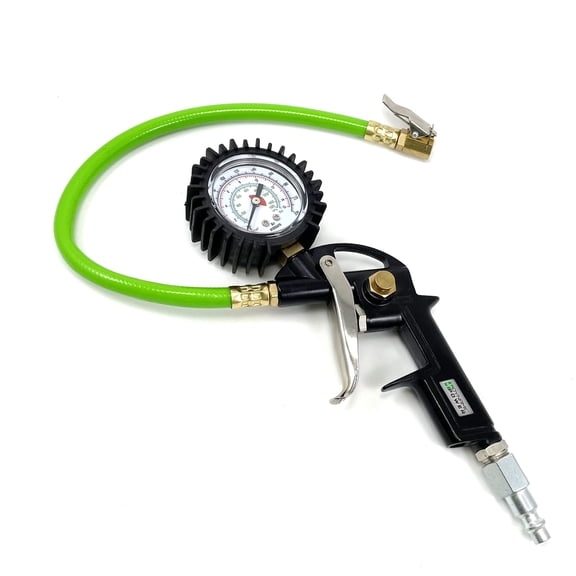 DYNAMIC POWER Pistol-Style All-in-One Tire Inflator with Gauge – Built-in Relief Valve, Inflation Gun & Chuck for Precision & Safety. DP-355303
