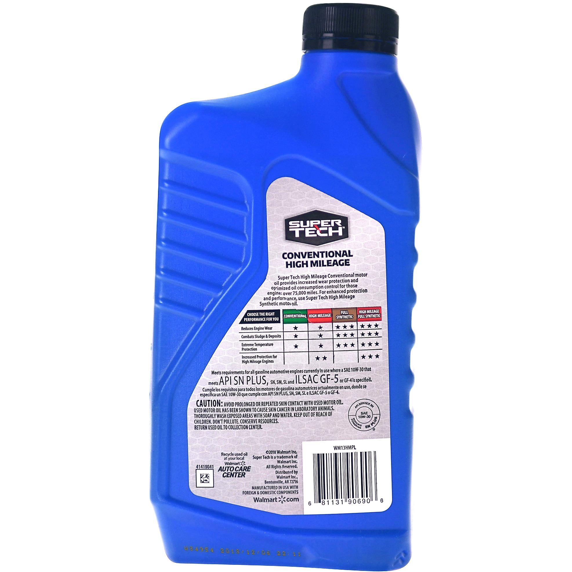 Super Tech High Mileage SAE 10W-30 Motor Oil, 1 Quart