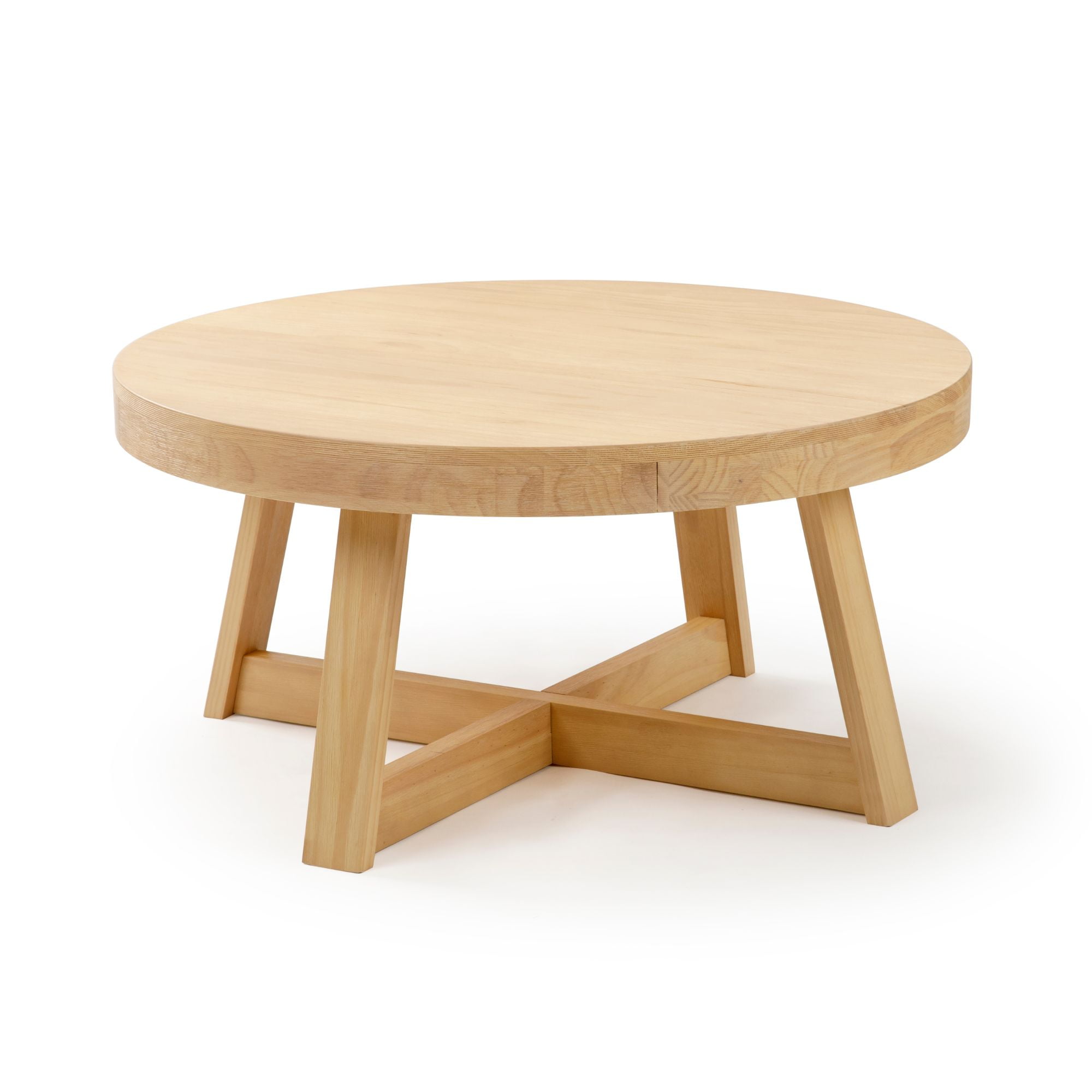 Plank+Beam Classic Solid Wood Round Coffee Table, 36" Farmhouse Table for Living Room