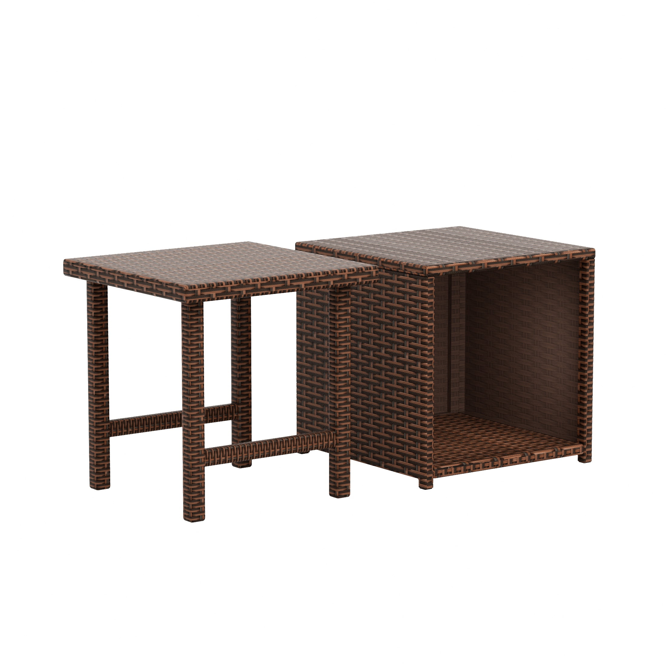 WestinTrends Coastal 2 Piece Wicker Side Table Set, All Weather PE