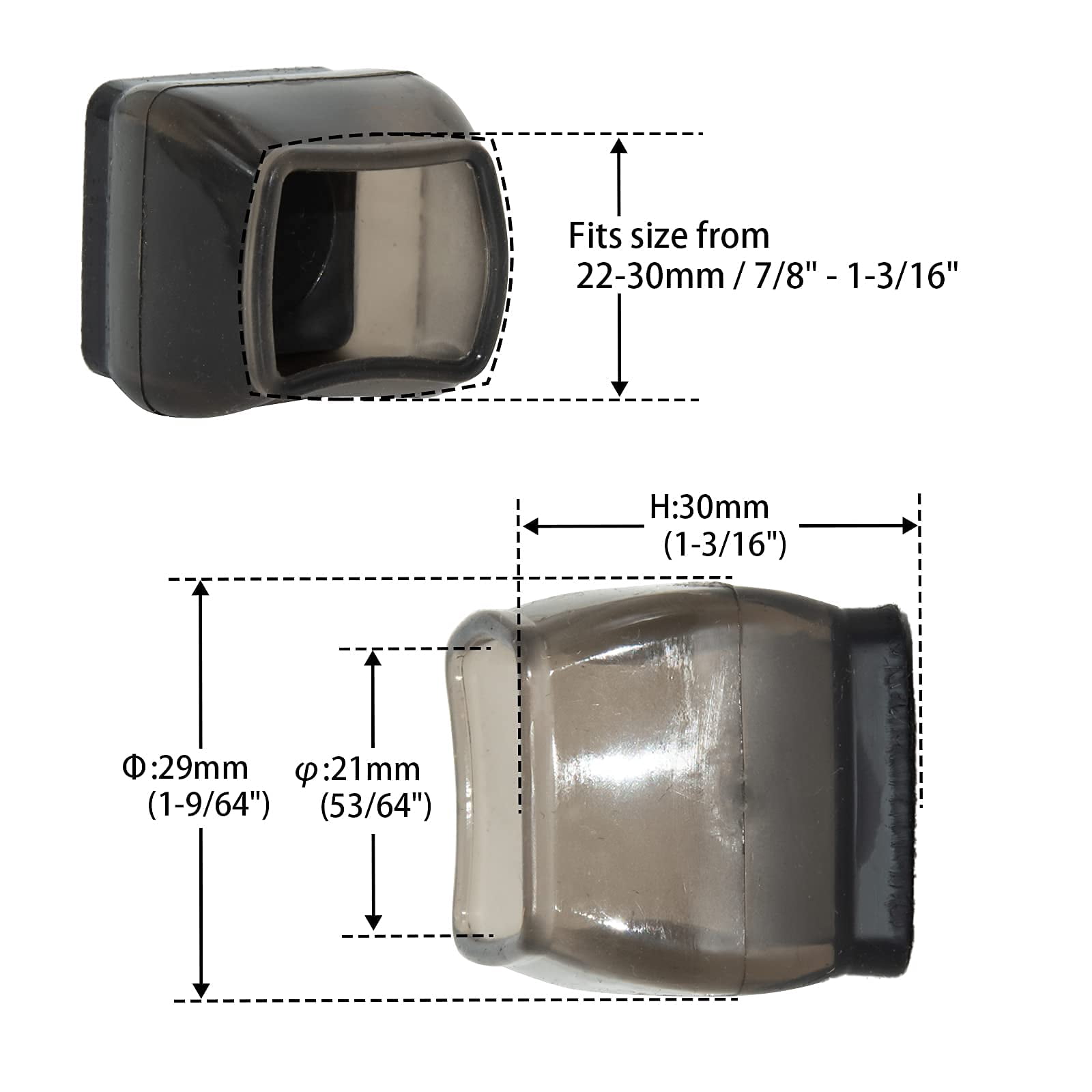 Flyshop Soft TPR Rubber Leg Tips with Felt Square Chair Leg Caps Furniture Floor Protectors, Small, 7/8" to 1-3/16" (22 to 30 mm), Black, 10PCS
