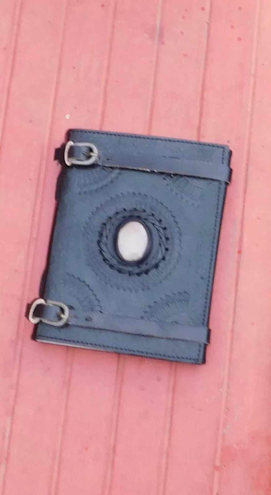 Handcrafted Embossed Design Vintage Leather Bound Journal Diary Rose Quartz Stone Belt Closure Notebook For Men & Women Office Stationary Use
