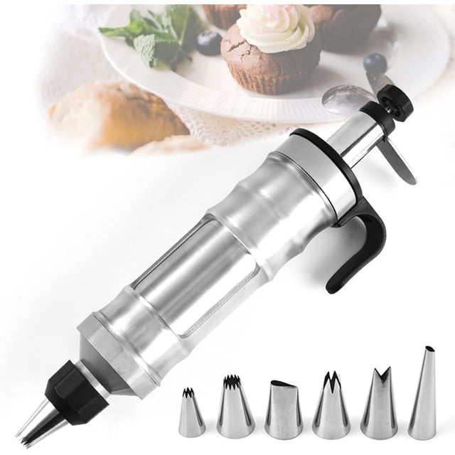 Juego de pistolas para decoración de glaseado, herramienta de decoración de pasteles para decoración de postres de acero inoxidable con 6 boquillas rusas para glaseado (negro)