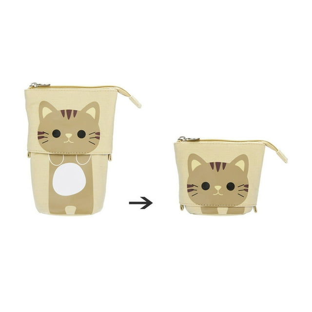 Agiferg Cartoon Cute Cat Sliding Pencil Case Box Unique Telescopic Pencil Bag Stationery Box Storage Bag