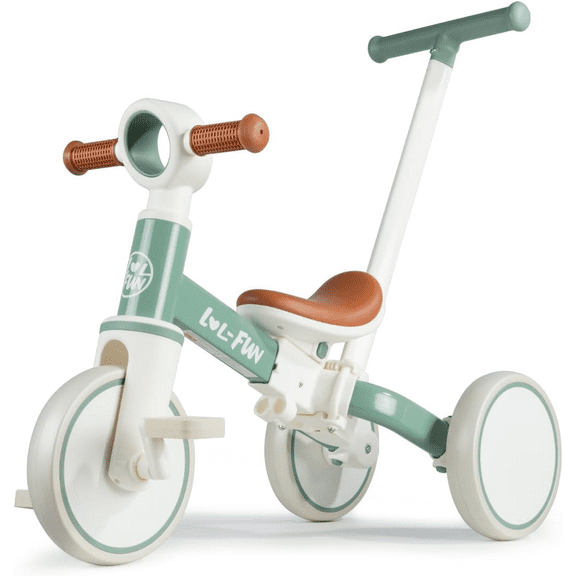 LOL-FUN 5 in 1 Toddler Tricycles for 1-3 Year Olds Boys Girls Toy, Baby Balance Bike 1 Year Old Kids Gift with Parent Steering Push Handle
