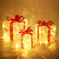 thumbnail image 1 of Juego de 3 cajas de regalo LED, adornos navideños con LED de color blanco cálido en el interior, caja navideña impermeable de PVC iluminada en el exterior con lazo, 1 of 5