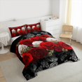 thumbnail image 4 of Homewish White Red Rose Bedding Comforter Set, Romantic Anniversary Flower Twin Comforter Sets, Bohemian Damask Print Reversible Bedding Set, Lightweight Room Decor, 2pcs, 4 of 9