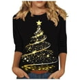 thumbnail image 2 of Mifsaly Merry Christmas Shirts Women 3/4 Sleeve Crewneck Plus Size T-Shirts Gradient Bright Fashion Pullover Tops Festival Party Blouse Holiday Funny Outfits 2025, 2 of 5