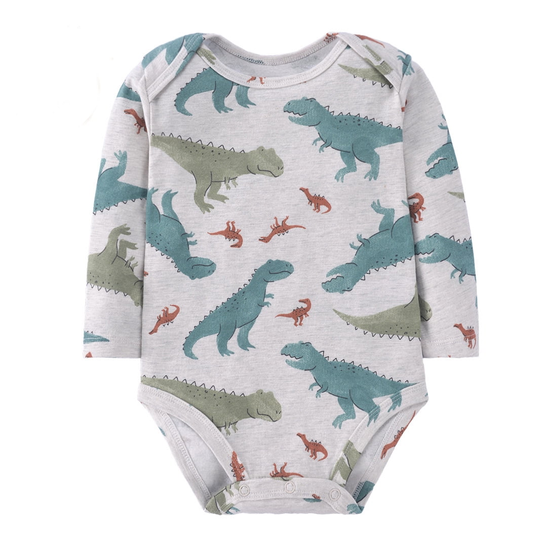 Emy Dola 2-Pack Infant Baby Boys Long-Sleeve Bodysuit 100% Cotton Toddler Boy's Dino Truck Prints Romper Onesies 0-24M