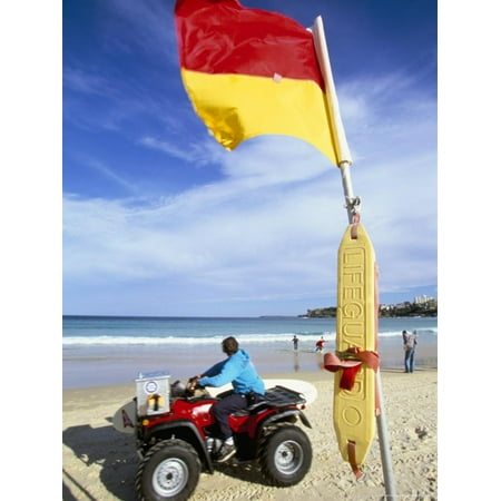 Swimming Flag and Patrolling Lifeguard at Bondi Beach, Sydney, New South Wales, Australia Print Wall Art By Robert