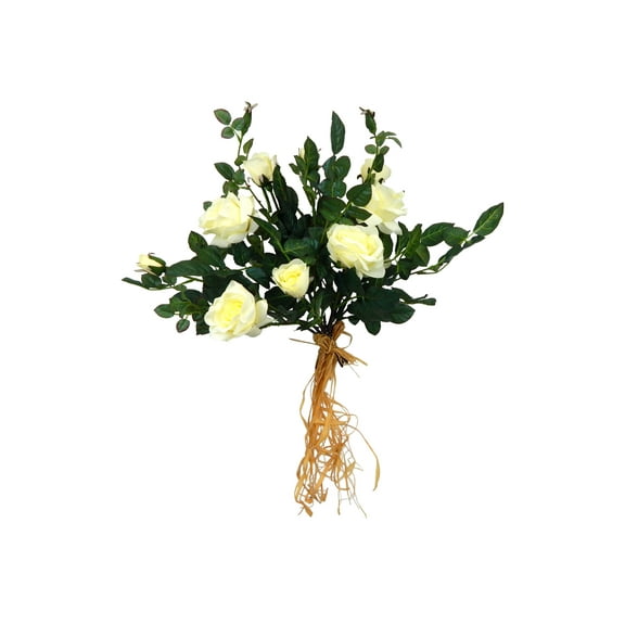 Off-White Gardenia Rose 24in Artificial Polysilk Faux Fake Flower Bundle in Paper Twine for Craft Garden Outdoor Bouquet Arrangement Ceremony Wedding Arch Floral Wall Aisle Decor (Off-White, Set of 3)