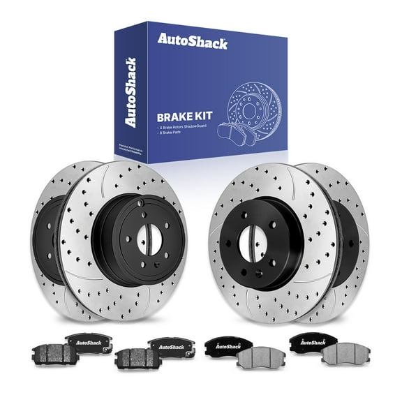 AutoShack Front Vented & Rear Vented Drilled & Slotted E-Coated Brake Rotors   Ceramic Pads 12-PC Brake Kit Replacement for 2007-2009 Chevrolet Equinox 2008-2010 Saturn Vue ShadowGuard