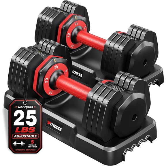 Adjustable Dumbbell Set, Quick Adjust Free Weights for Home Gym | 25/50/55/80LB Weight Dumbbells w/Non-slip Grip, Dual-lock Safety, Space-saving Design for Strength Training