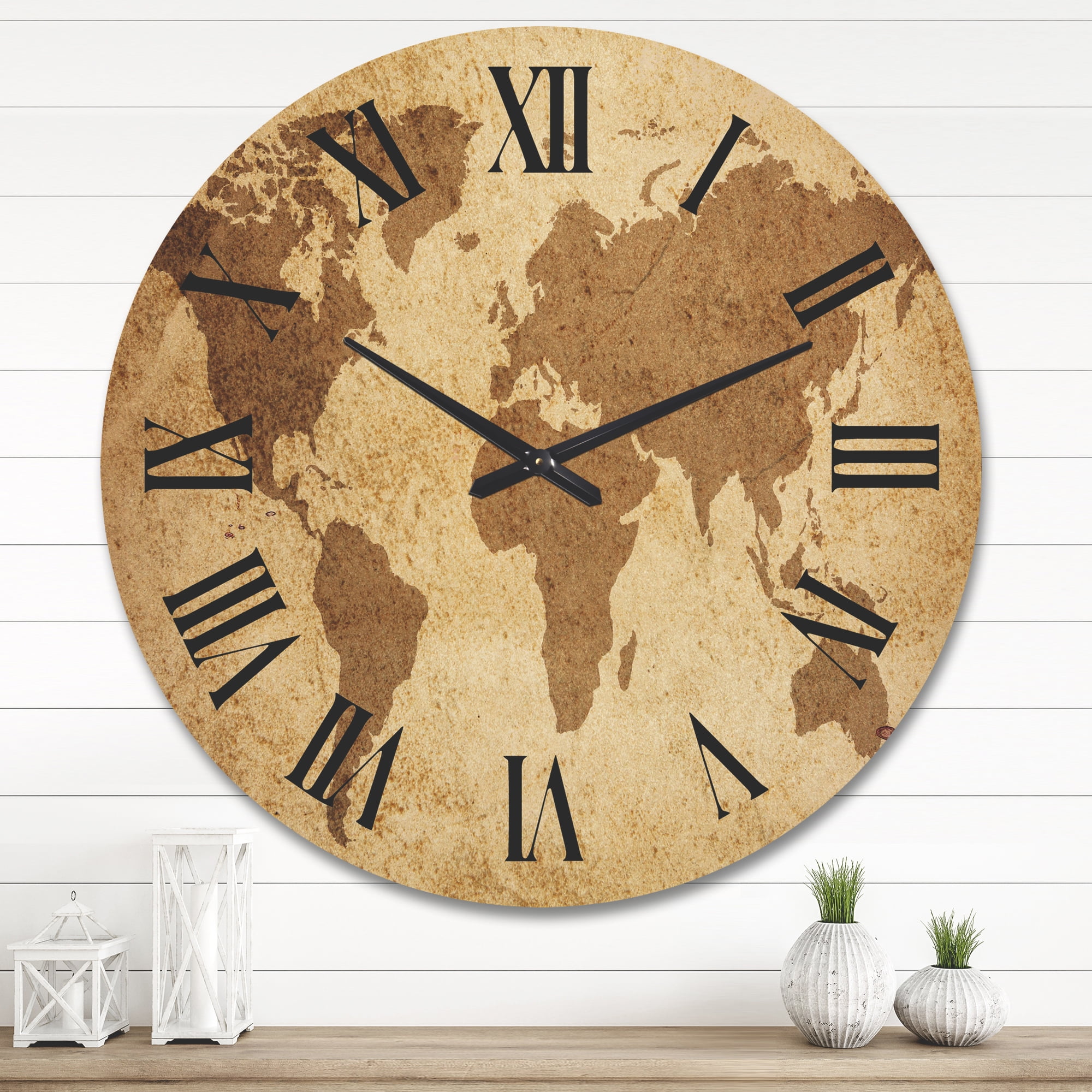 Designart 'Ancient World Map V' Vintage Wood Wall Clock