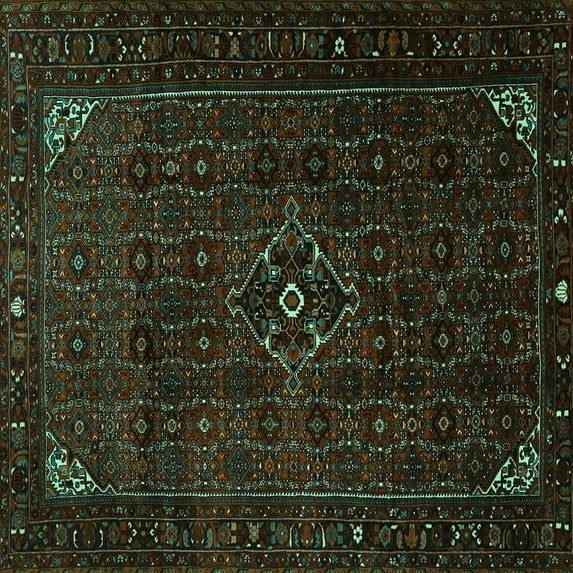 Ahgly Company Machine Washable Indoor Square Persian Turquoise Blue Traditional Area Rugs, 5' Square