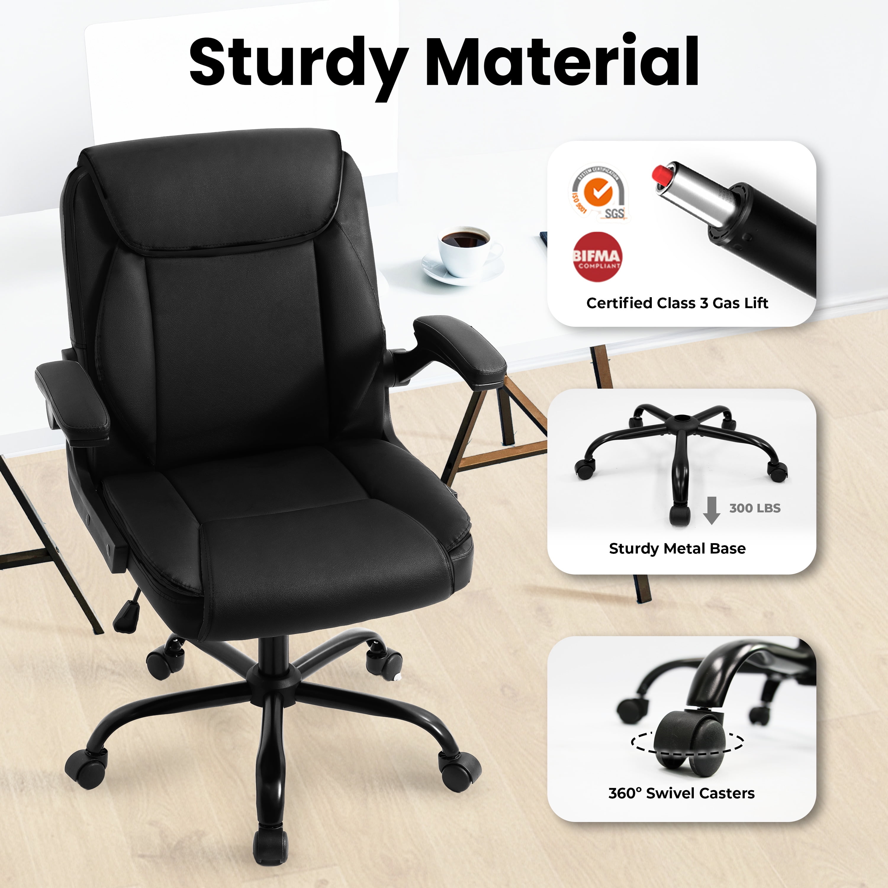 Neo Chair Leather Office Chair, Ergonomic PU Mid Back Desk Chair