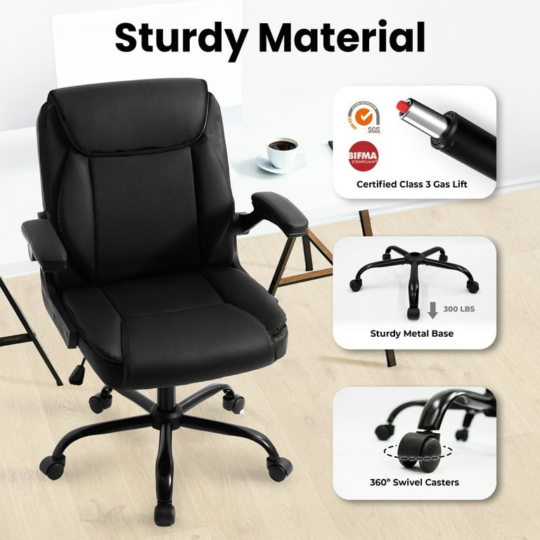 Neo Chair Leather Office Chair, Ergonomic PU Mid Back Desk Chair