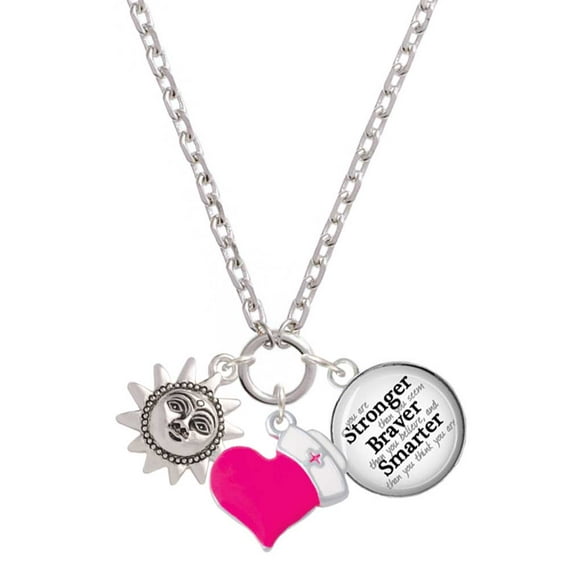 Delight Jewelry Silvertone Sun Face with Beaded Edging - Hot Pink Heart Nurse Strong Zoe Necklace